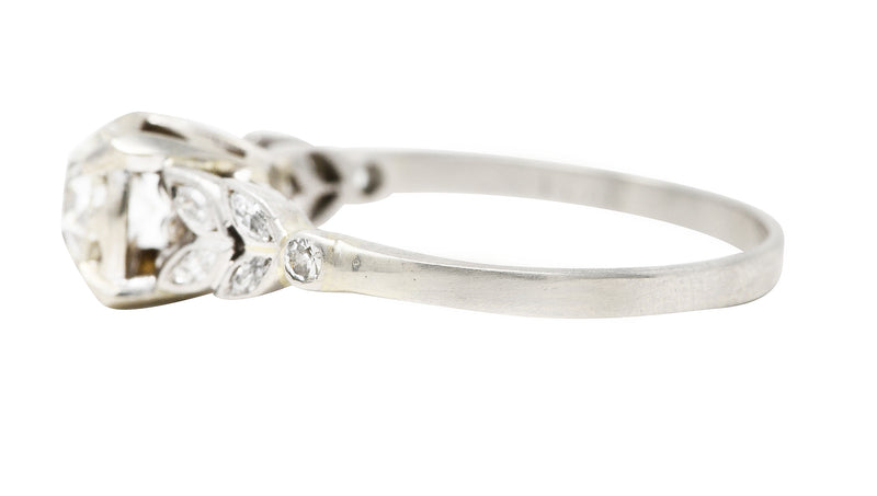 Art Deco Old European 1.08 CTW Diamond Platinum Foliate Engagement Ring Wilson's Estate Jewelry