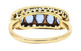 Victorian 1.82 CTW Sapphire Old European Cut Diamond 14 Karat Yellow Gold Antique Five Stone Halo Ring Wilson's Estate Jewelry