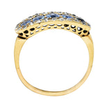 Victorian 1.82 CTW Sapphire Old European Cut Diamond 14 Karat Yellow Gold Antique Five Stone Halo Ring Wilson's Estate Jewelry