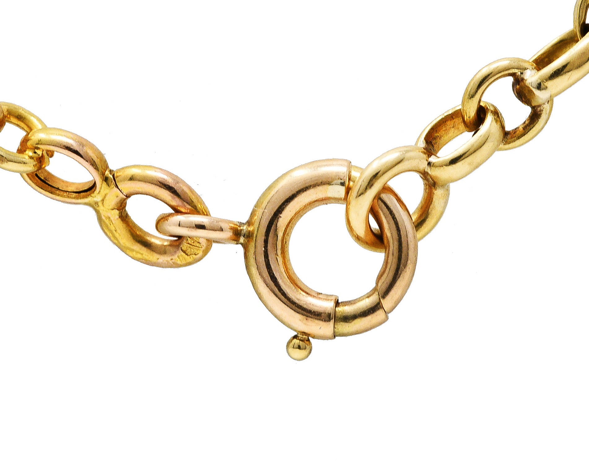 French Victorian 18 Karat Yellow Gold Sphere Navette Chain Link Antique Necklace Wilson's Estate Jewelry