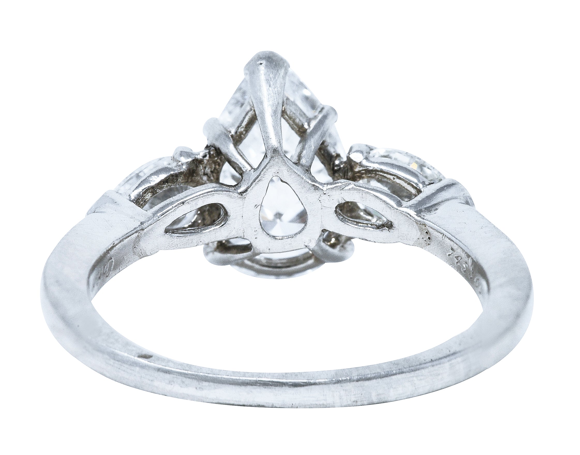 Cartier Mid-Century 2.06 CTW Diamond Platinum Pear Three Stone Engagement Ring Wilson's Estate Jewelry
