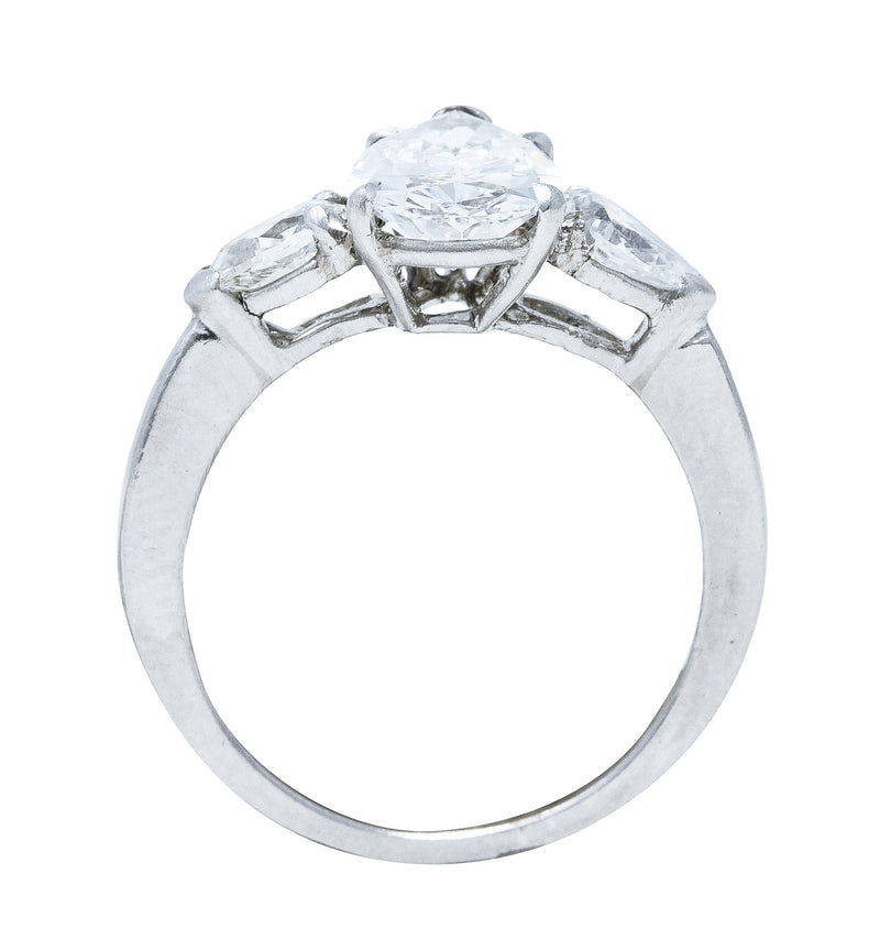 Cartier Mid-Century 2.06 CTW Diamond Platinum Pear Three Stone Engagement Ring Wilson's Estate Jewelry