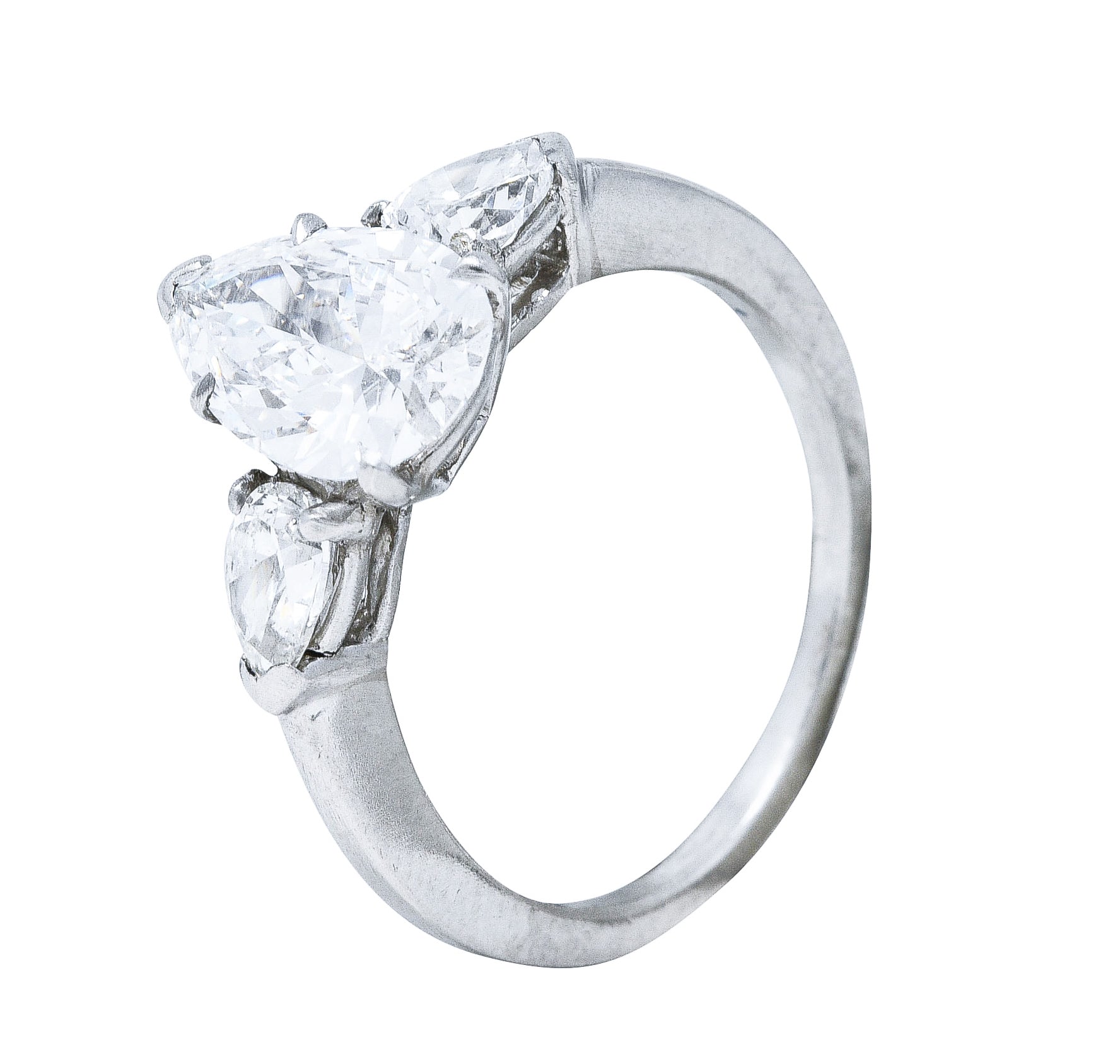 Cartier Mid-Century 2.06 CTW Diamond Platinum Pear Three Stone Engagement Ring Wilson's Estate Jewelry