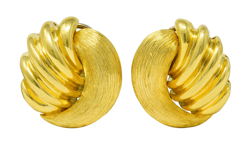Henry Dunay Vintage 18 Karat Gold Brushed Sabi Contrast Ear-Clip Earrings Wilson's Estate Jewelry