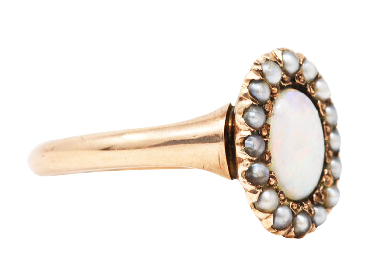 1900 Victorian Opal Seed Pearl 14 Karat Rose Gold Cluster RingRing - Wilson's Estate Jewelry