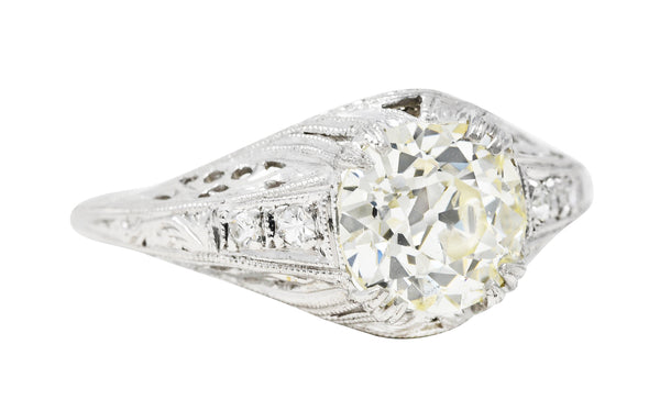 Art Deco 1.94 CTW Old European Diamond Platinum Sweeping Foliate Engagement Ring GIA Wilson's Estate Jewelry