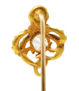 Art Nouveau Old European Cut Diamond 14 Karat Gold Octopus Antique Huger Stickpin Wilson's Estate Jewelry