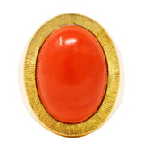 1960's Modernist Vintage Coral 18 Karat Yellow Gold Unisex Cabochon Ring Wilson's Estate Jewelry