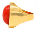 1960's Modernist Vintage Coral 18 Karat Yellow Gold Unisex Cabochon Ring Wilson's Estate Jewelry