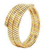 Bulgari 18 Karat Tri-Colored Yellow White Rose Gold Tubogas Serpenti Vintage Bracelet Wilson's Estate Jewelry