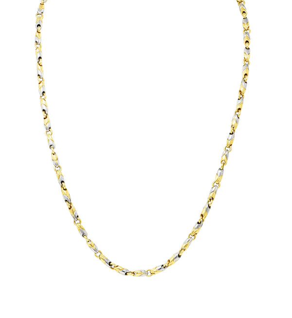 Bulgari 1990's 18 Karat Two-Tone Gold Passo Doppio Chevron Chain Vintage Necklace Wilson's Estate Jewelry