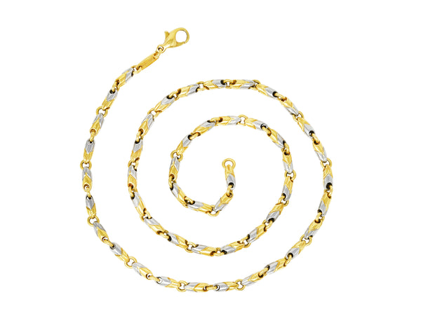 Bulgari 1990's 18 Karat Two-Tone Gold Passo Doppio Chevron Chain Vintage Necklace Wilson's Estate Jewelry