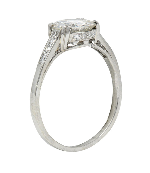 Art Deco 1.68 CTW Old European Diamond 18 Karat White Gold Engagement Ring
