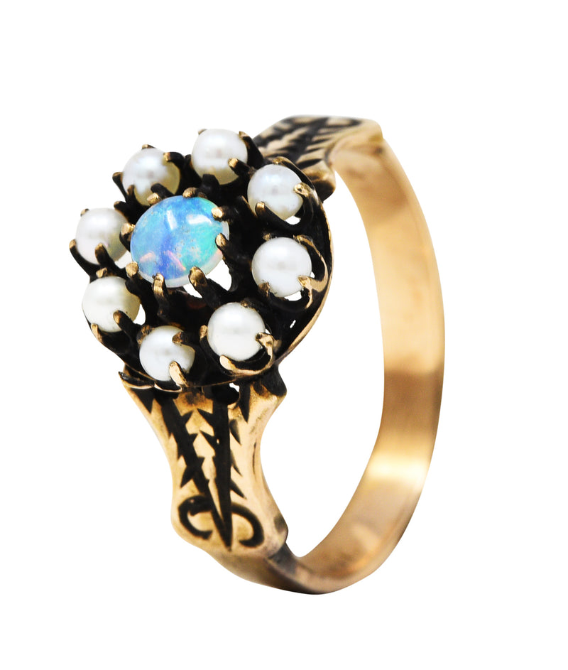 Victorian Opal Pearl 14 Karat Gold Foliate Cluster RingRing - Wilson's Estate Jewelry