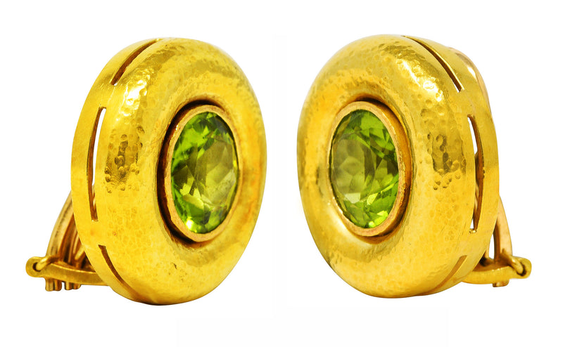 Elizabeth Locke Vintage Peridot 18 Karat Yellow Gold Earrings Wilson's Estate Jewelry