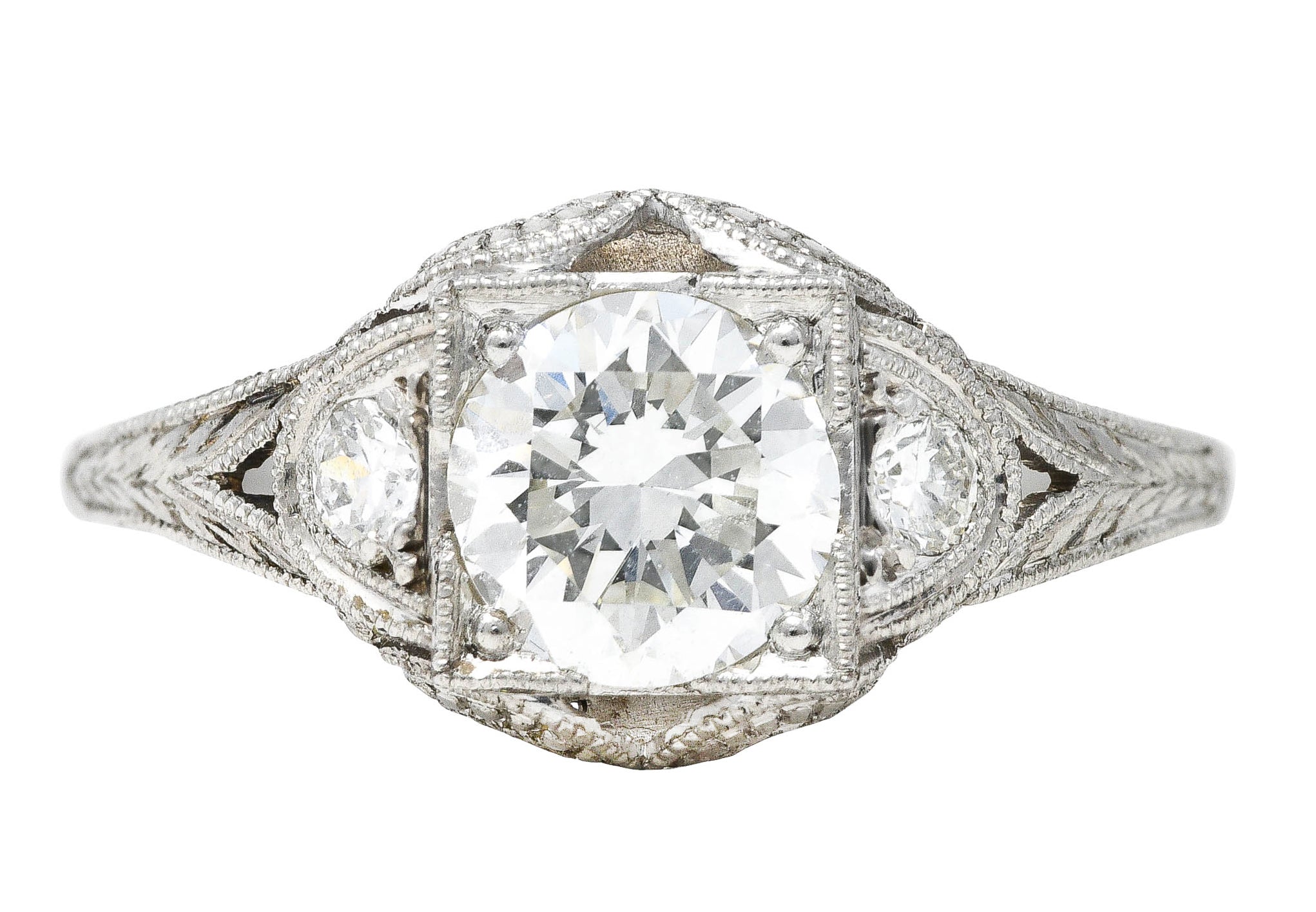1950's Mid-Century 0.86 CTW Diamond Platinum Engagement Ring Wilson's Estate Jewelry
