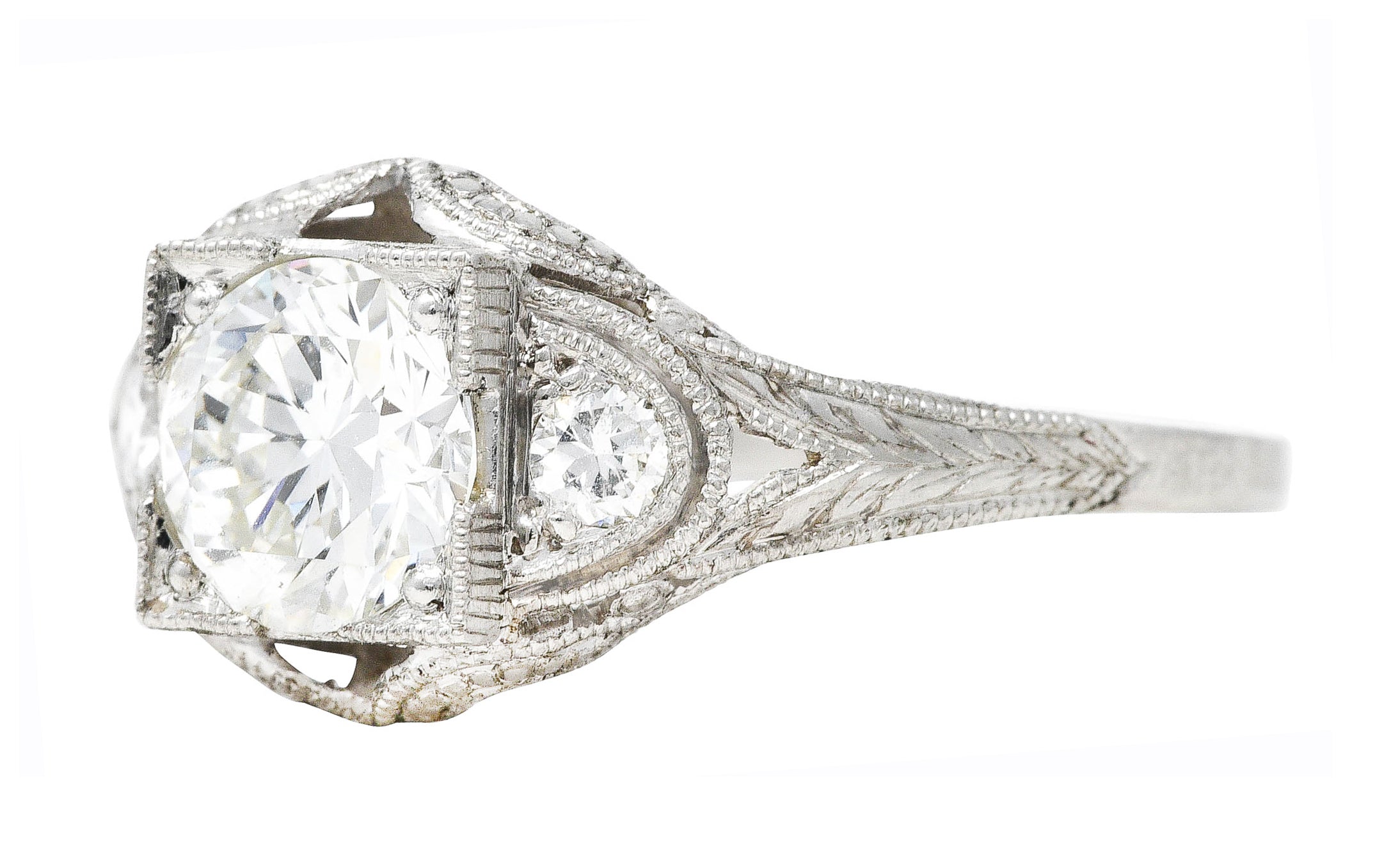 1950's Mid-Century 0.86 CTW Diamond Platinum Engagement Ring Wilson's Estate Jewelry
