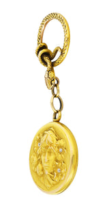 Shreve & Co. Art Nouveau Diamond 14 Karat Yellow Gold Snake Woman Antique Locket Pendant Wilson's Estate Jewelry