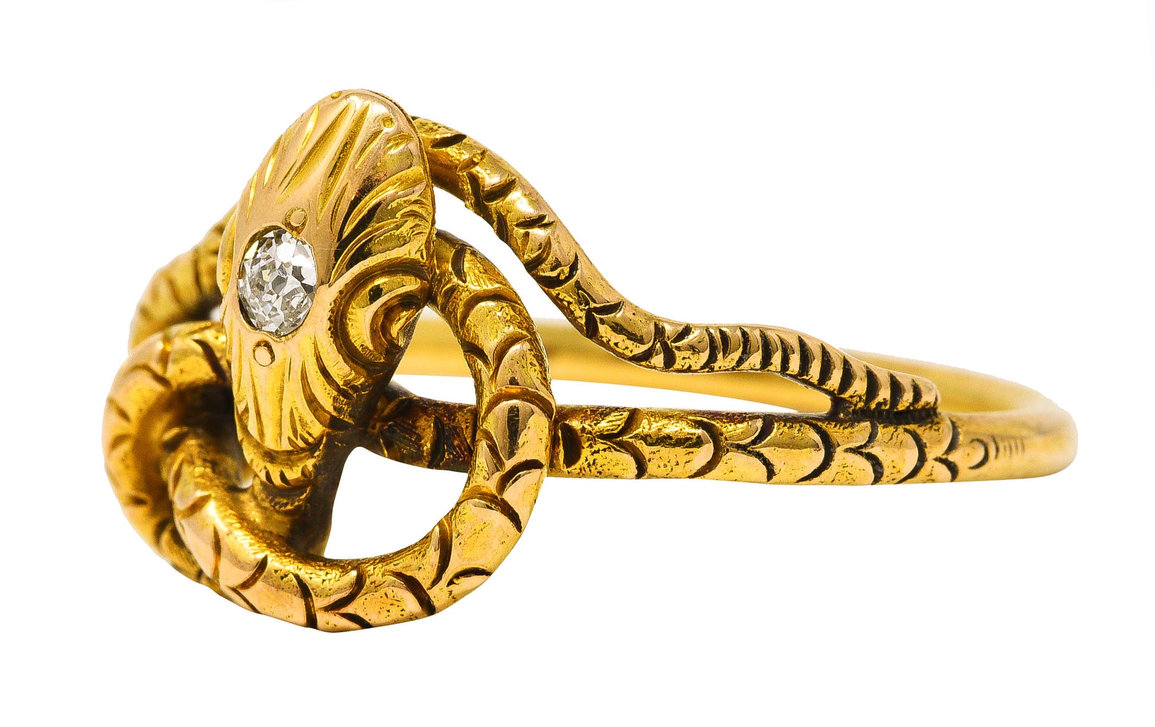 Victorian Diamond 14 Karat Yellow Gold Snake Love Knot Ring Wilson's Estate Jewelry