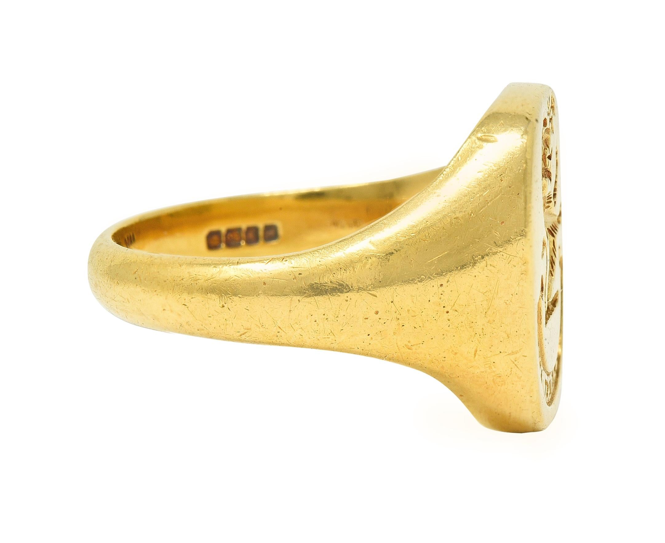 Vintage 1959 18 Karat Yellow Gold Heraldic Lion Intaglio Men's Signet Ring