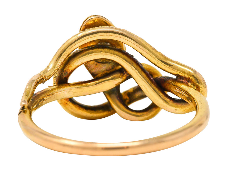 Victorian Diamond 14 Karat Yellow Gold Snake Love Knot Ring Wilson's Estate Jewelry
