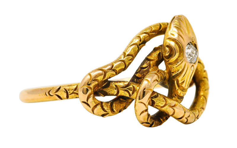 Victorian Diamond 14 Karat Yellow Gold Snake Love Knot Ring Wilson's Estate Jewelry