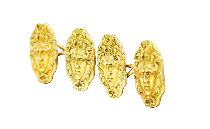 Art Victorian 14 Karat Two-Tone Gold Medusa Men's Antique Cufflinks Wilson's Estate Jewelry