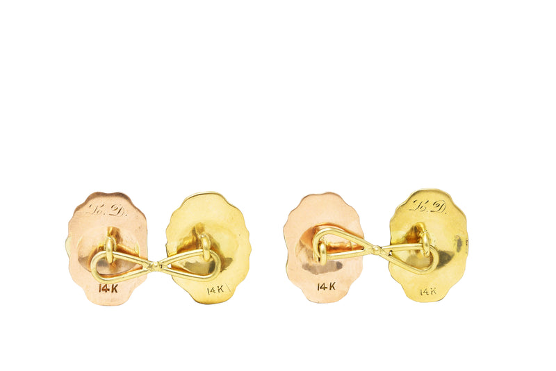 Art Victorian 14 Karat Two-Tone Gold Medusa Men's Antique Cufflinks Wilson's Estate Jewelry