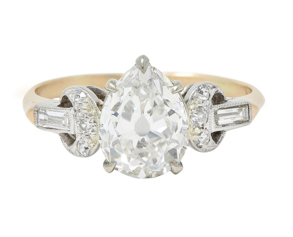 Edwardian 2.22 CTW Pear Cut Diamond Platinum 14 Karat Gold Engagement Ring GIA