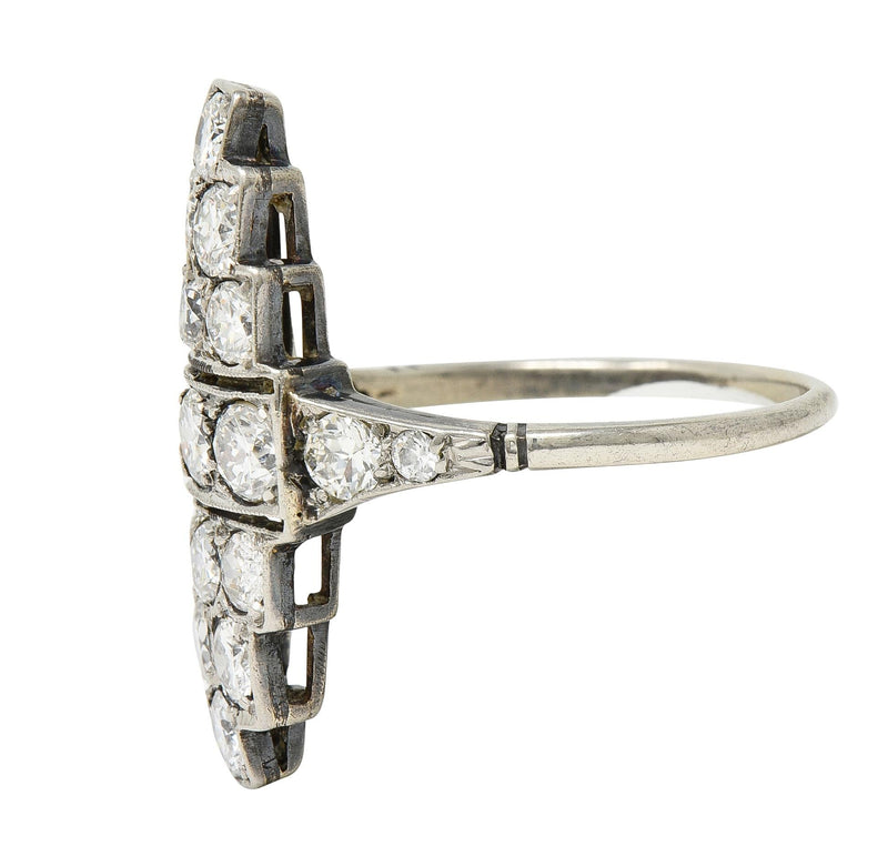 Art Deco 1.60 CTW Diamond Platinum 14 Karat Gold Navette Antique Dinner Ring