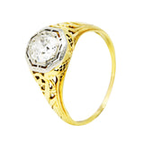1920's Art Deco 0.71 Old European Diamond 14 Karat Two-Tone Gold Floral Engagement Ring Wilson's Estate Jewelry