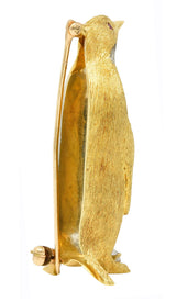 George Lederman Vintage Diamond Ruby 18 Karat Two-Tone Gold Penguin Brooch Wilson's Estate Jewelry