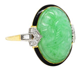 Felger Art Deco Diamond Jade Enamel Platinum 18 Karat Yellow Gold Ring Wilson's Estate Jewelry