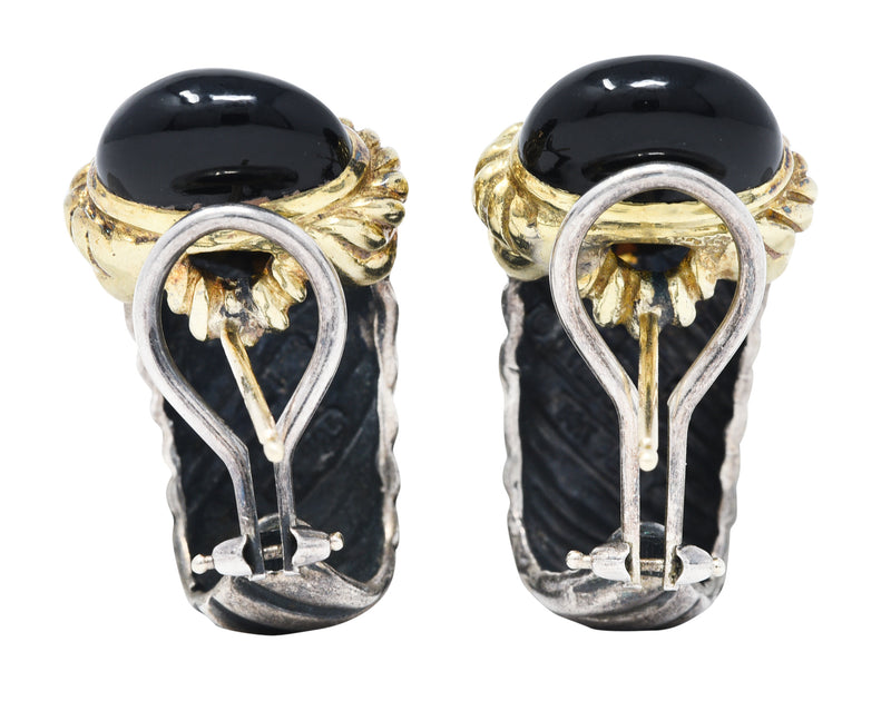 David Yurman Onyx Rubellite Tourmaline 14 Karat Gold Sterling Silver Renaissance J Hoop EarringsEarrings - Wilson's Estate Jewelry
