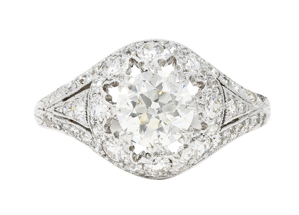 1930's Art Deco 1.68 CTW Diamond Platinum Fleur-De-Lis Engagement Ring Wilson's Estate Jewelry