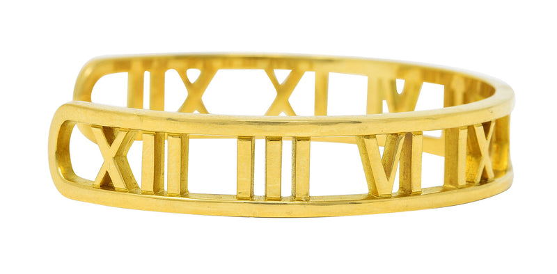 2003 Tiffany & Co. Italy 18 Karat Yellow Gold Roman Numeral Atlas Cuff Bracelet Wilson's Estate Jewelry