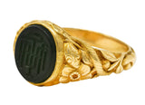 Tiffany & Co. Victorian Nephrite Jade 18 Karat Yellow Gold Floral Snake Signet Intaglio Unisex Ring Wilson's Estate Jewelry