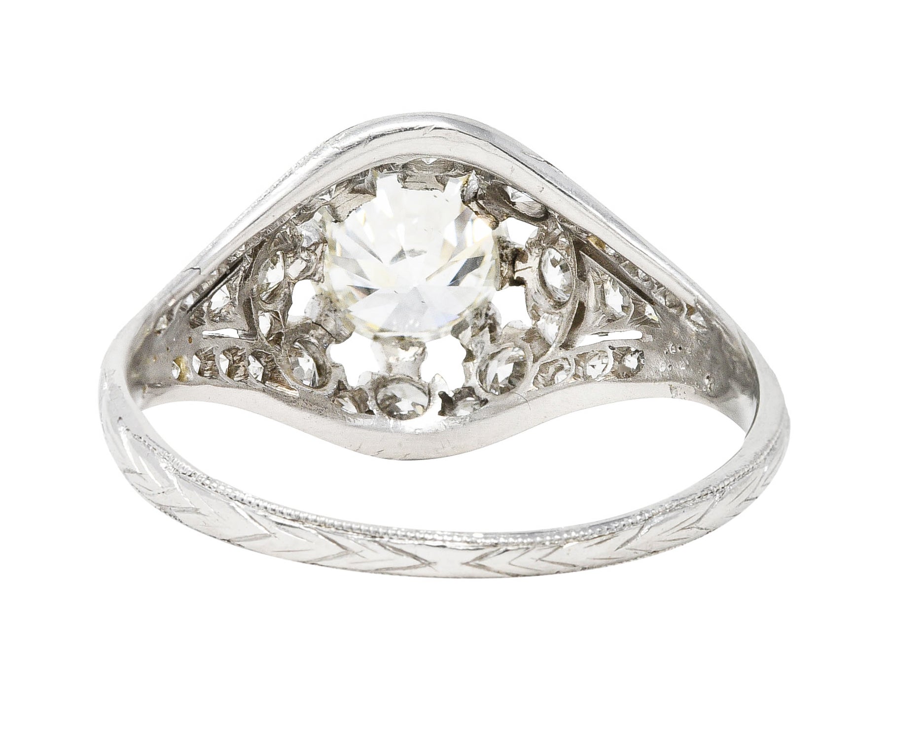 1930's Art Deco 1.68 CTW Diamond Platinum Fleur-De-Lis Engagement Ring Wilson's Estate Jewelry