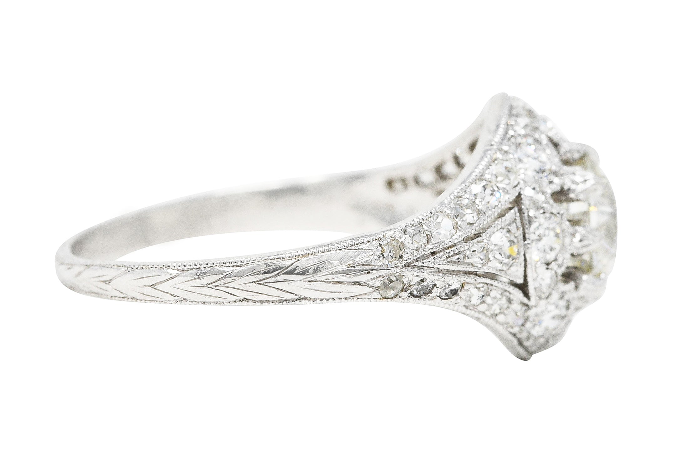1930's Art Deco 1.68 CTW Diamond Platinum Fleur-De-Lis Engagement Ring Wilson's Estate Jewelry