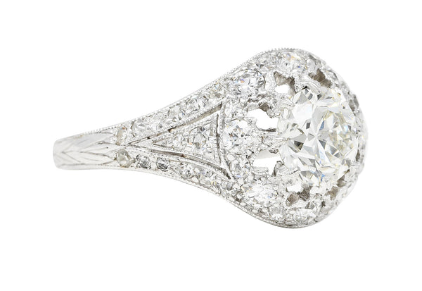 1930's Art Deco 1.68 CTW Diamond Platinum Fleur-De-Lis Engagement Ring Wilson's Estate Jewelry