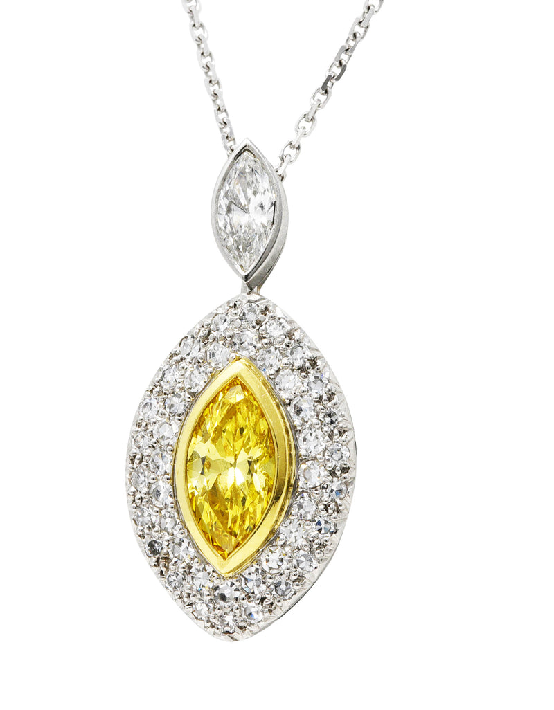 Contemporary 2.85 CTW Fancy Colored Diamond & Diamond Platinum 18 Karat Yellow Gold Enhancer Pendant Wilson's Estate Jewelry