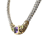 1990s John Hardy Amethyst Peridot 18 Karat Gold Sterling Silver Batu Sari Wheat Chain NecklaceNecklace - Wilson's Estate Jewelry