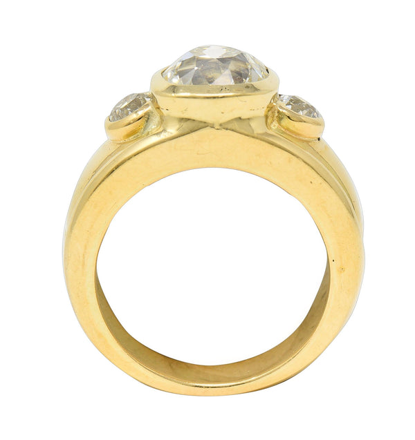 Mellerio 2.95 CTW Old Mine Cut Diamond 18 Karat Yellow Gold Three Stone Ring