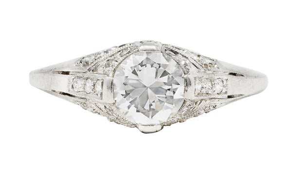 Art Deco 1.14 CTW Diamond Platinum Bombé Engagement Ring Wilson's Estate Jewelry