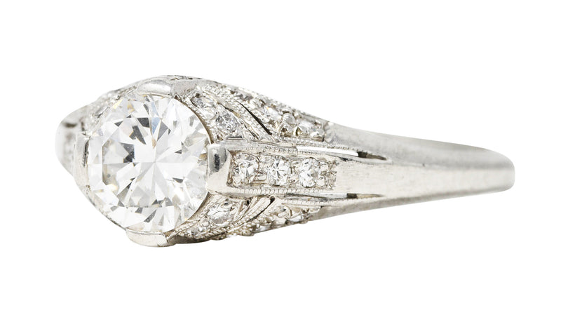 Art Deco 1.14 CTW Diamond Platinum Bombé Engagement Ring Wilson's Estate Jewelry