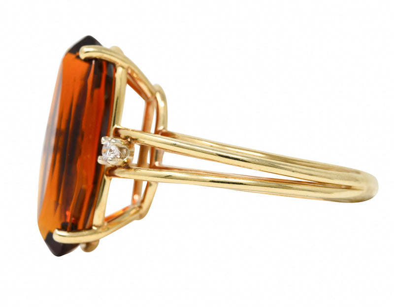 Mid-Century 4.68 CTW Oval Cut Citrine Diamond 14 Karat Yellow Gold Wire Vintage Cocktail Ring Wilson's Estate Jewelry