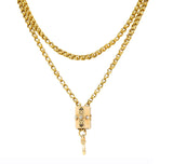 Victorian Pearl Enamel 14 Karat Gold Faceted Trefoil Slide Pendant Chain Necklace Wilson's Estate Jewelry