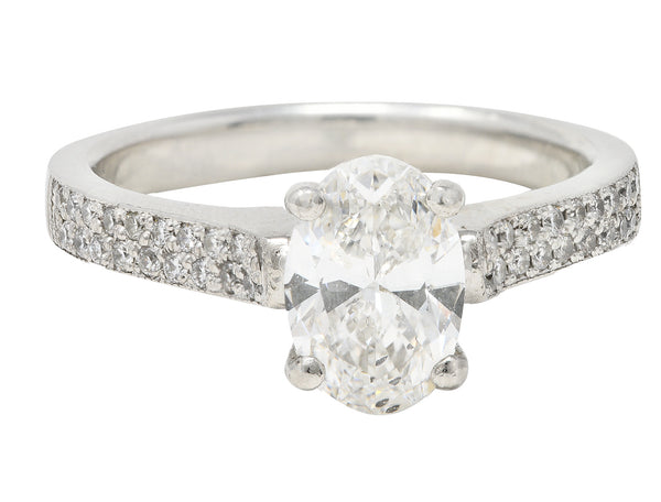 Contemporary Oval Cut 1.26 CTW Diamond Platinum Pavé Engagement Ring GIA Wilson's Estate Jewelry