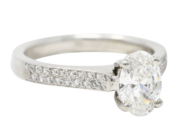 Contemporary Oval Cut 1.26 CTW Diamond Platinum Pavé Engagement Ring GIA Wilson's Estate Jewelry