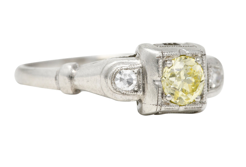 Art Deco 0.36 CTW Fancy Yellow Diamond Platinum Engagement Ring Wilson's Estate Jewelry